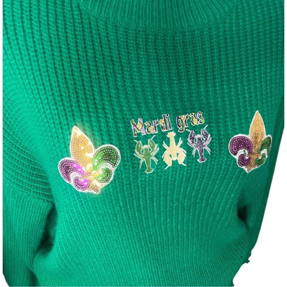 Green Mardi Gras Oversized Distressed Sweater, Size: Small